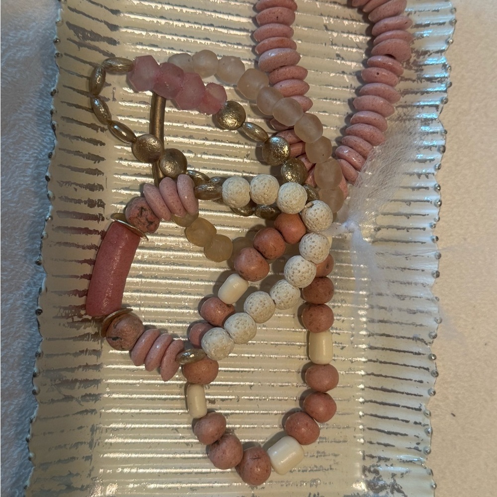 Pink and Gold Beaded Bracelet Set